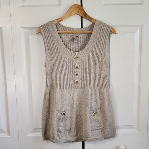H&M Womens Beige Tunic Sleeveless Sweater 12 Cotton Linen Neutral Granola Girl